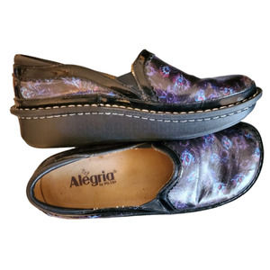 Allegria Butterfly Deb 365 Black Print Clogs Slip-On Work Shoes 39 or US 8